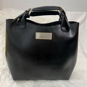 DKNY Black Saffiano Leather Bucket Bag Crossbody with Handles